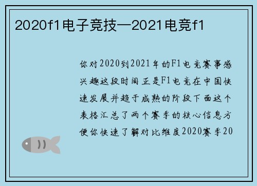 2020f1电子竞技—2021电竞f1